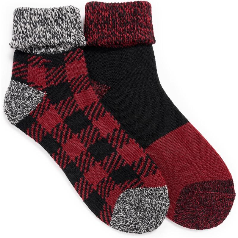 MUK LUKS Men’s 2 Pair Pack Short Heat Retainer(Red Check) - Muk Luks